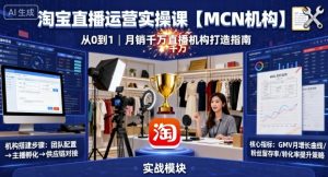 淘宝直播运营实操课【MCN机构】，从0到1做一家月销千W的直播机构-八瞄副业网