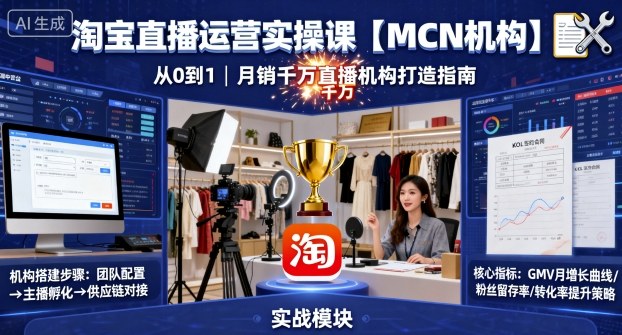 淘宝直播运营实操课【MCN机构】，从0到1做一家月销千W的直播机构-八瞄副业网