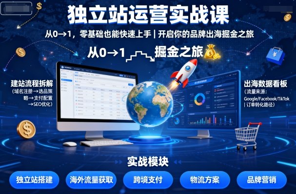 独立站运营实战课,从0到1,零基础也能快速上手,开启你的品牌出海掘金之旅-八瞄副业网