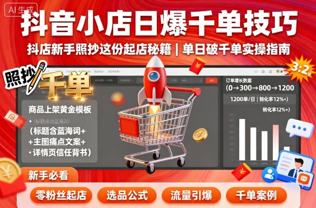 抖音小店日爆千单技巧，抖店新手照抄这份起店秘籍，单日破千单-八瞄副业网