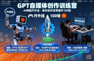 GPT自媒体创作训练营:AI神器开外挂,助你创作效率提升100倍-八瞄副业网