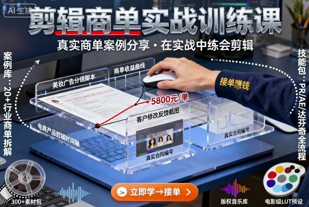 剪辑商单实战训练课,真实商单案例分享,在实战中练会剪辑-八瞄副业网