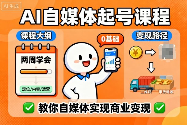 AI自媒体起号课程,0基础小白两周学会,教你自媒体实现商业变现-八瞄副业网