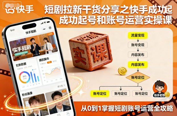 短剧拉新干货分享之快手成功起号和账号运营实操课-八瞄副业网