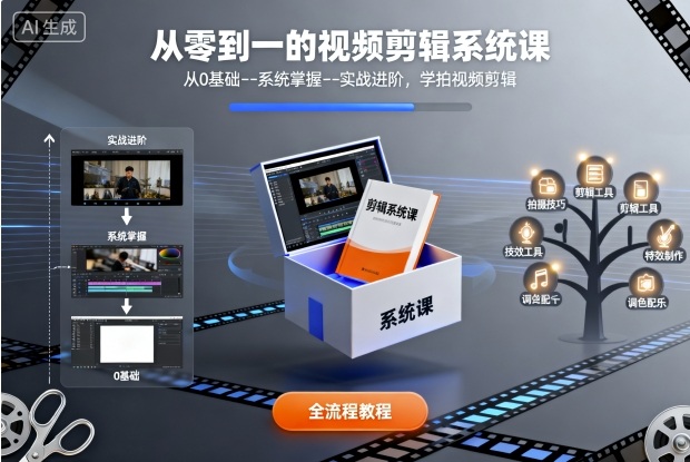 从零到一的视频剪辑系统课,从0基础–系统掌握–实战进阶,学拍视频剪辑-八瞄副业网