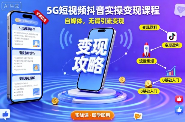 5G短视频抖音实操变现课程,自媒体,无谓引流变现-八瞄副业网