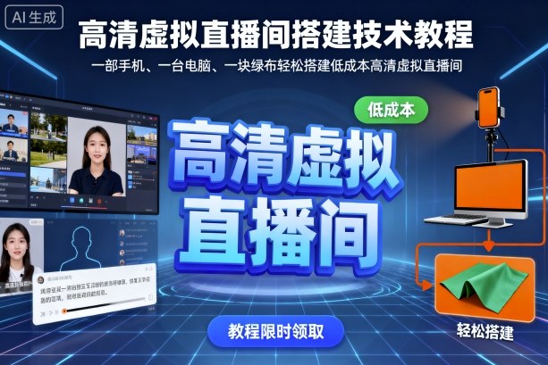 高清虚拟直播间搭建技术教程，一部手机、一台电脑、一块绿布轻松搭建低成本高清虚拟直播间-八瞄副业网
