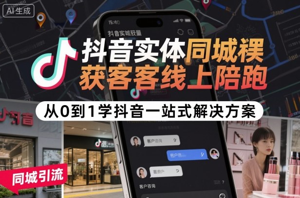 抖音实体同城获客线上陪跑，从0到1学抖音一站式解决方案-八瞄副业网