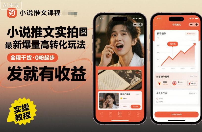 小说推文实拍双图文最新爆量高转化玩法，全程干货，0粉起步，发就有收益-八瞄副业网