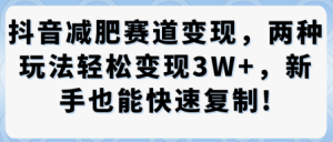 抖音减肥赛道变现，两种玩法轻松变现3W+，新手也能快速复制-八瞄副业网