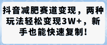 抖音减肥赛道变现,两种玩法轻松变现3W+,新手也能快速复制-八瞄副业网