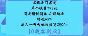 私域冷门赛道:单个收费198米引流模板简单人群精准转化45%单人一天大概收益是1k+-八瞄副业网