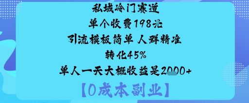 私域冷门赛道:单个收费198米引流模板简单人群精准转化45%单人一天大概收益是1k+-八瞄副业网