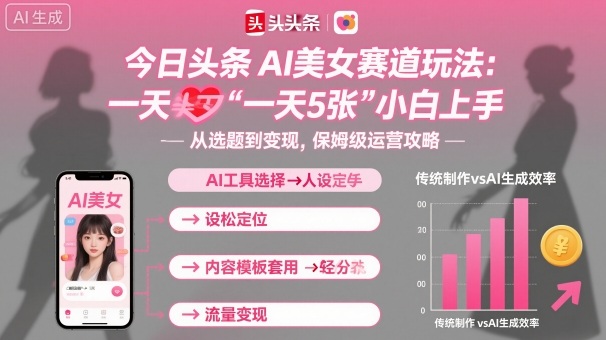 今日头条AI美女赛道玩法，一天轻松5张，小白轻松上手-八瞄副业网