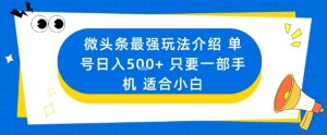 微头条最强玩法介绍一个号日入5张+只要一部手机适合小白-八瞄副业网