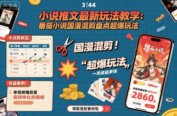 小说推文最新玩法教学，番茄小说国漫混剪盘点超爆玩法，全程干货，一天收益多张-八瞄副业网