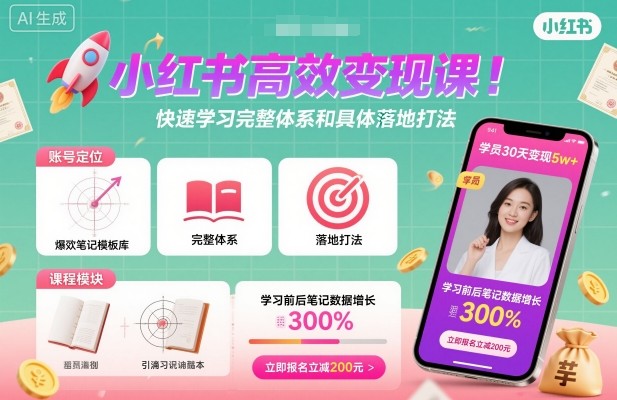 小红书高效变现课,快速学习小红书完整体系和具体落地打法-八瞄副业网