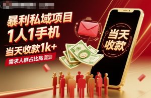 暴利私域项目1人1手机,当天收款1k+,需求人群占比高,当天就能见到钱-八瞄副业网