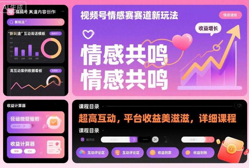 视频号情感赛道新玩法,超高互动,平台收益美滋滋,详细课程-八瞄副业网