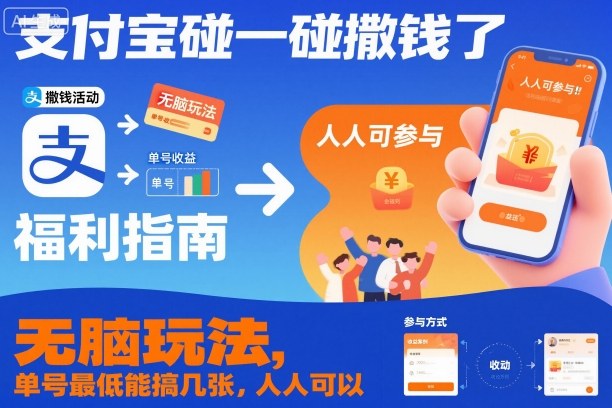 支付宝碰一碰撒钱了，无脑玩法，单号最低能搞几张，人人可以撸【揭秘】-八瞄副业网