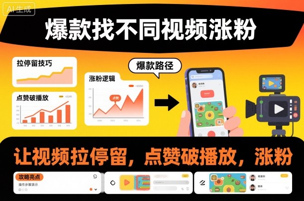 爆款找不同视频涨粉，让视频拉停留，实现点赞，破播放，涨粉-八瞄副业网