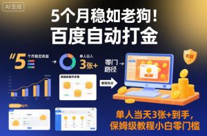 5个月稳如老狗！百度自动打金，单人当天3张+到手，保姆级教程小白零门槛【揭秘】-八瞄副业网