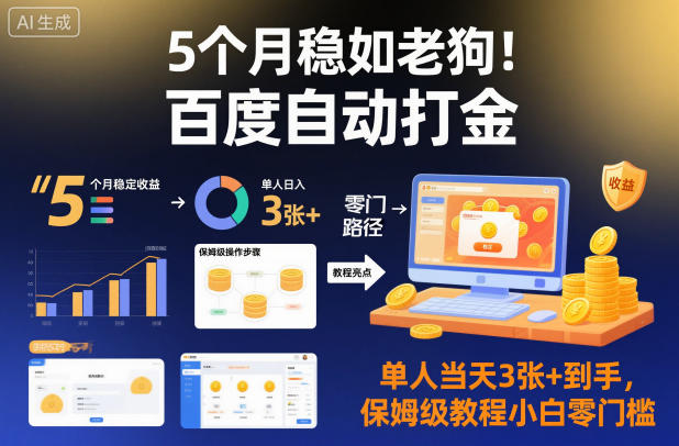 5个月稳如老狗！百度自动打金，单人当天3张+到手，保姆级教程小白零门槛【揭秘】-八瞄副业网