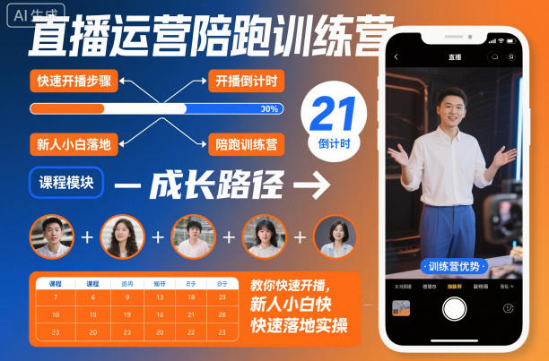 直播运营陪跑训练营,教你快速开播,新人小白快速落地实操-八瞄副业网