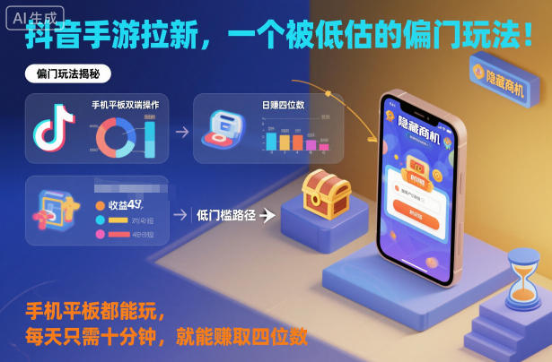 抖音手游拉新，一个被低估的偏门玩法！手机平板都能玩，每天只需十分钟，就能賺取四位数【揭秘】-八瞄副业网