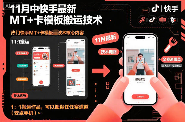 11月中快手最新MT+卡模板搬运技术，1：1搬运作品，可以搬运任何赛道（安卓手机）-八瞄副业网