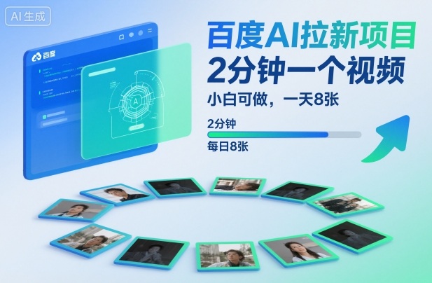 百度AI拉新项目，2分钟一个视频，小白可做，一天8张【附案例+保姆级教程】-八瞄副业网