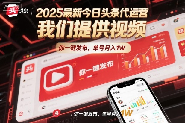 2025最新今日头条代运营，我们提供视频，你一键发布，单号月入1W【揭秘】-八瞄副业网