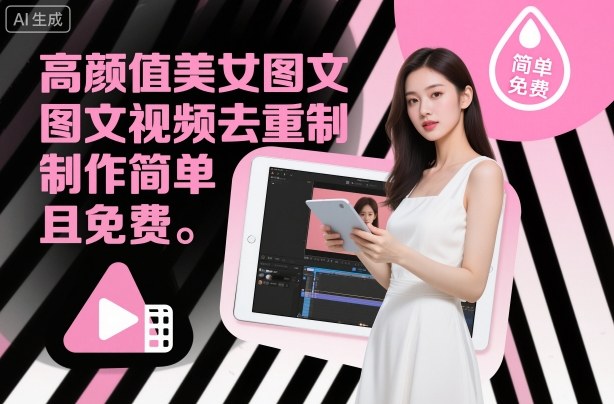 高颜值美女图文视频去重制作教学，制作简单且免费-八瞄副业网