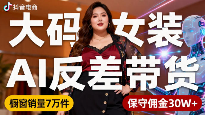 抖音小众赛道,大码女装AI反差带货,不用直播,每天6条作品,橱窗卖7万件,保守佣金30W+-八瞄副业网