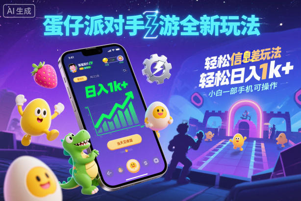蛋仔派对手游全新玩法，轻松日入1k+，风口信息差玩法，当天见收益，小白一部手机可操作-八瞄副业网