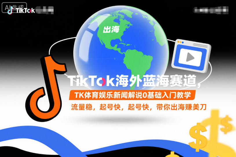 TikTok海外蓝海赛道,TK体育娱乐新闻解说0基础入门教学,流量稳,起号快,带你出海賺美刀-八瞄副业网