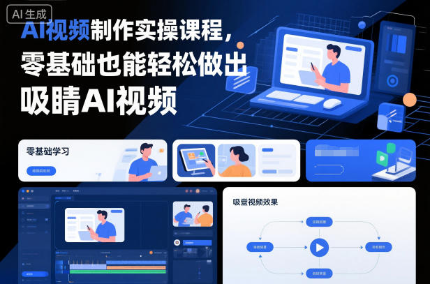 AI视频制作实操课程，零基础也能轻松做出吸睛AI视频-八瞄副业网