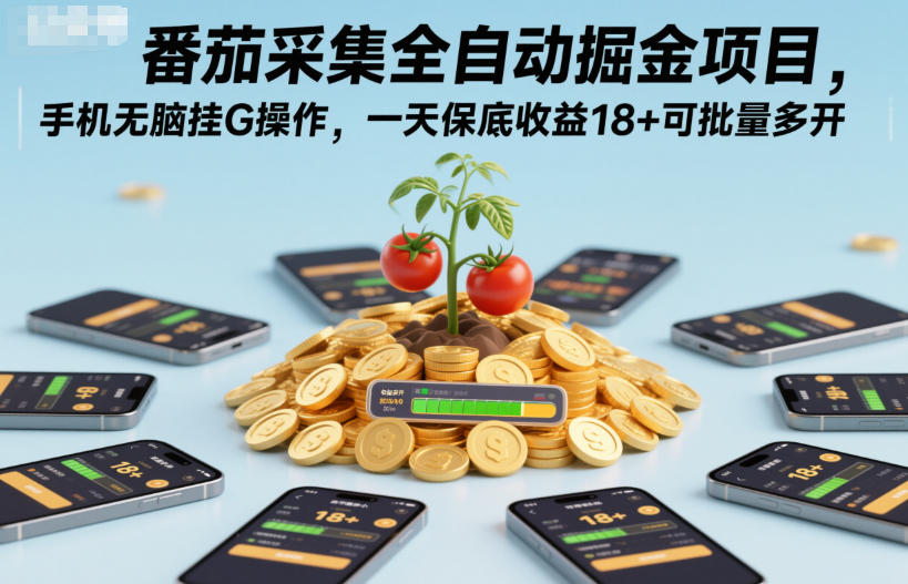 番茄采集全自动掘金项目，手机无脑挂G操作，一天保底收益18+可批量多开【揭秘】-八瞄副业网