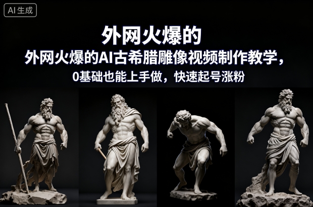 外网火爆的AI古希腊雕像视频制作教学，0基础也能上手做，快速起号涨粉-八瞄副业网