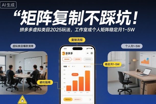 矩阵复制不踩坑！拼多多虚拟类目2025玩法，工作室或者个人矩阵稳定月1-5W【揭秘】-八瞄副业网