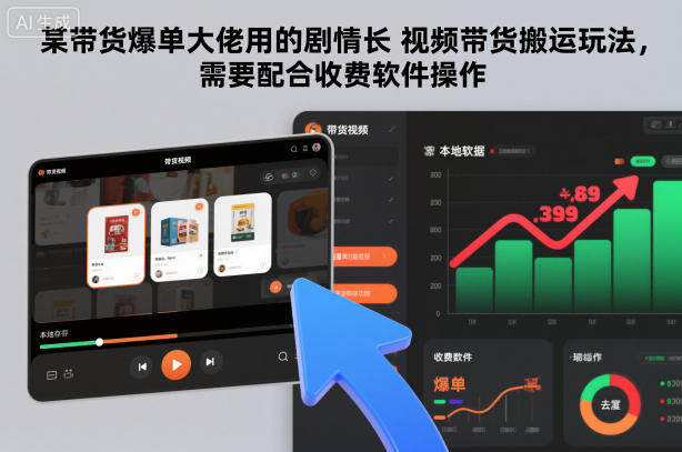 某带货爆单大佬用的剧情长视频带货搬运玩法，需要配合收费软件操作-八瞄副业网