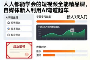 人人都能学会的短视频全能精品课,自媒体新人利用AI弯道超车-八瞄副业网