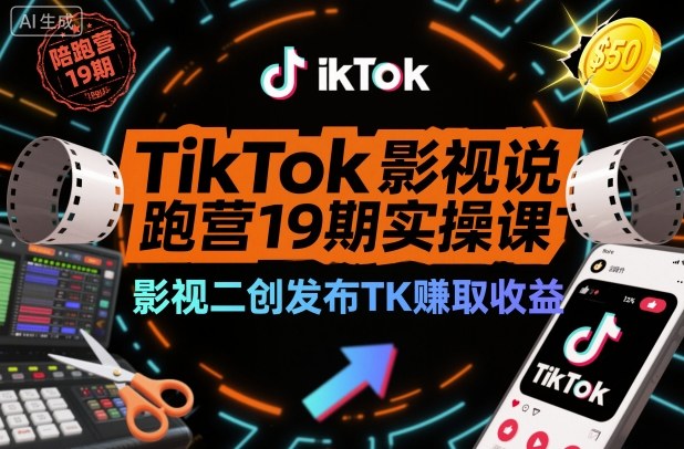 TikTok影视解说陪跑营19期实操课，影视二创发布TK賺取收益，万播收益50美金（更新）-八瞄副业网