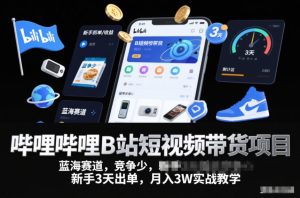 哔哩哔哩B站短视频带货项目，蓝海赛道，竞争少，新手3天出单，月入3W实战教学-八瞄副业网