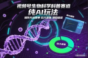 视频号生物科学科普赛道，纯AI玩法，操作方法简单，日入多张，项目稳定-八瞄副业网