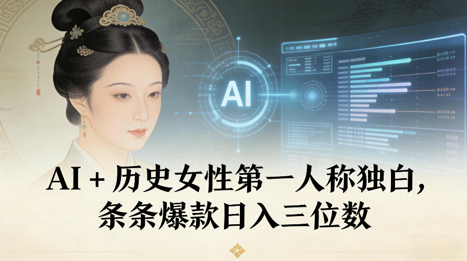 AI+历史女性第一人称独白，条条爆款日入三位数-八瞄副业网