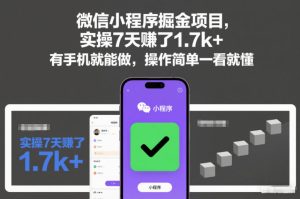 微信小程序掘金项目，实操7天賺了1.7k+，有手机就能做，操作简单一看就懂【揭秘】-八瞄副业网
