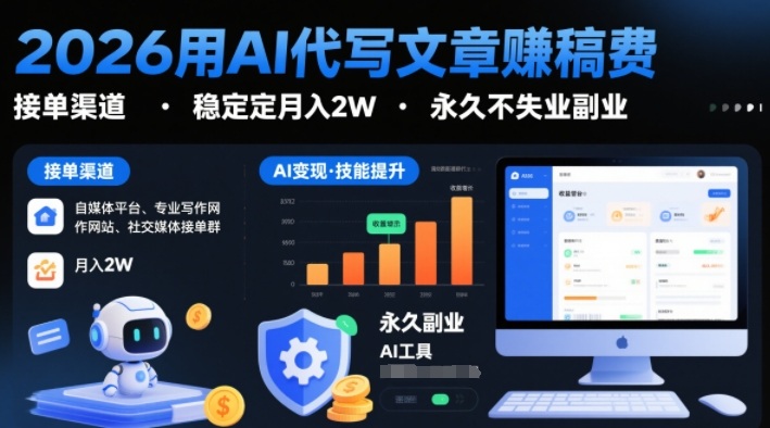 2026用AI代写文章賺稿费，提供接单渠道，稳定月入2W，永久不失业副业-八瞄副业网