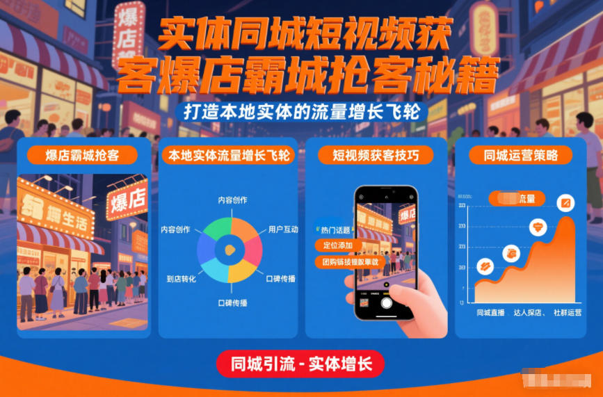 实体同城短视频获客爆店霸城抢客秘籍,打造本地实体的流量增长飞轮-八瞄副业网