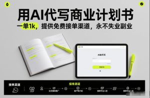 用AI代写商业计划书，一单1k，提供免费接单渠道，永不失业副业-八瞄副业网